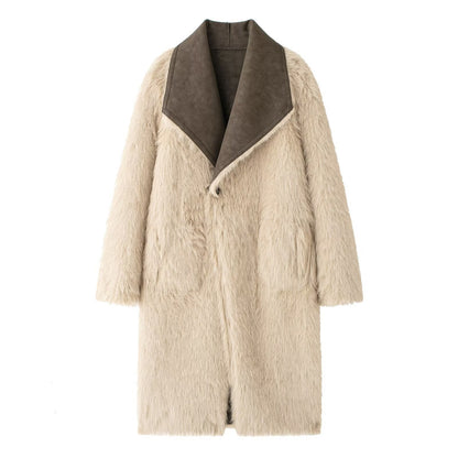 Women Reversible Faux Fur Long Coat Shearling Effect Winter Coat