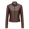 Brown Jacket for Women Slim Fit Faux Leather Motorcycle Biker