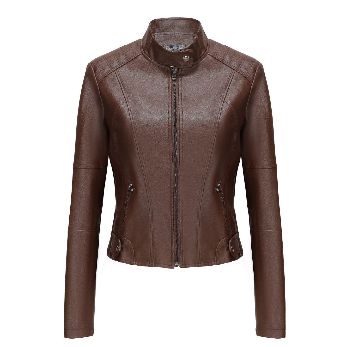 Brown Jacket for Women Slim Fit Faux Leather Motorcycle Biker