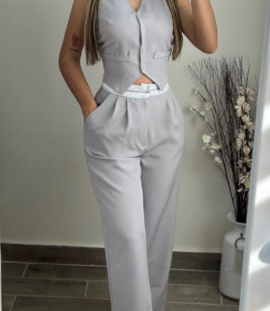 Women's Sleeveless Blazer And Long Trousers Suit