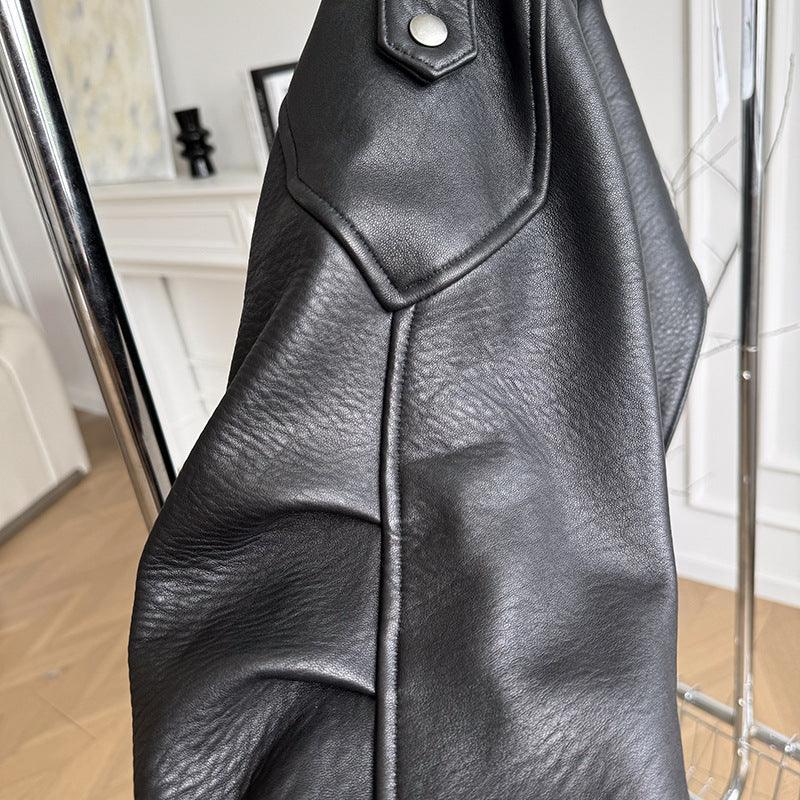 Women Loose Fit Leather Jacket Oversized Bomber Moto