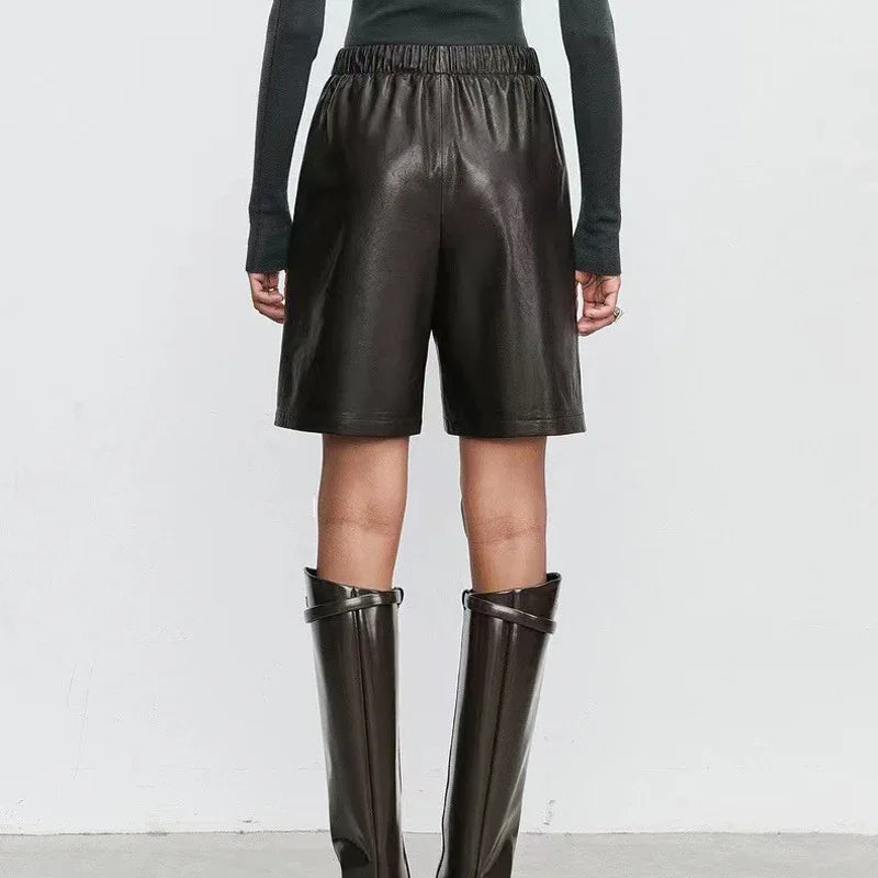 Women’s Genuine Leather Shorts With Elastic Waist