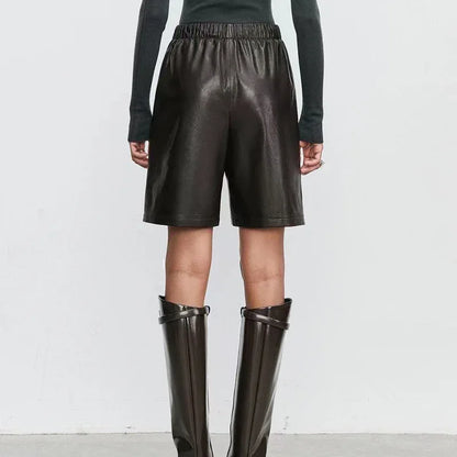 Women’s Genuine Leather Shorts With Elastic Waist