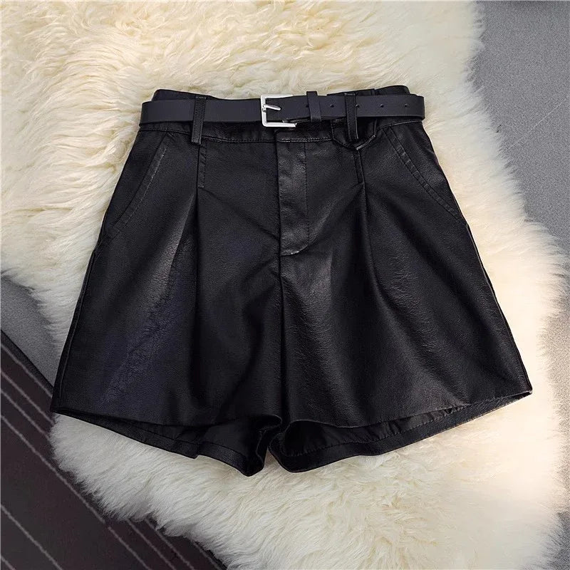 High waist faux leather a line shorts Black S