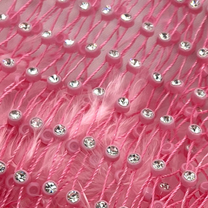 pink rhinestone fishnet mesh festival outfit feather trim women