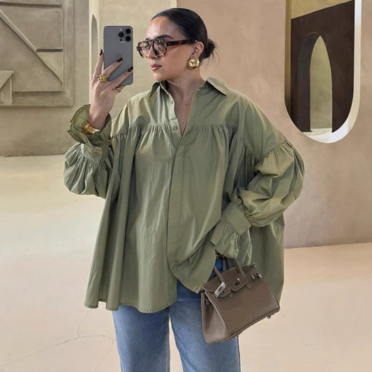 Flare Sleeve Loose-Fit Woven Women's Shirt