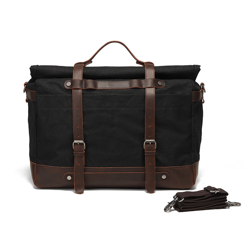 Canvas Shoulder Bag with Top-Grain Cowhide Leather