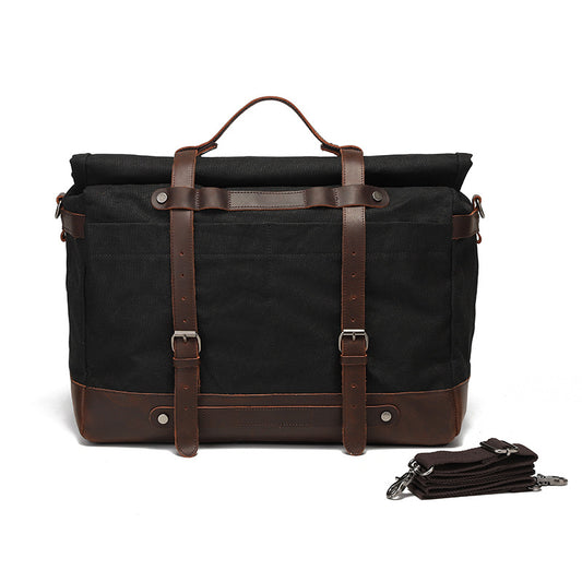 Canvas Shoulder Bag with Top-Grain Cowhide Leather 1