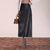 Flap Pocket Split Thigh Imitation Leather Skirt