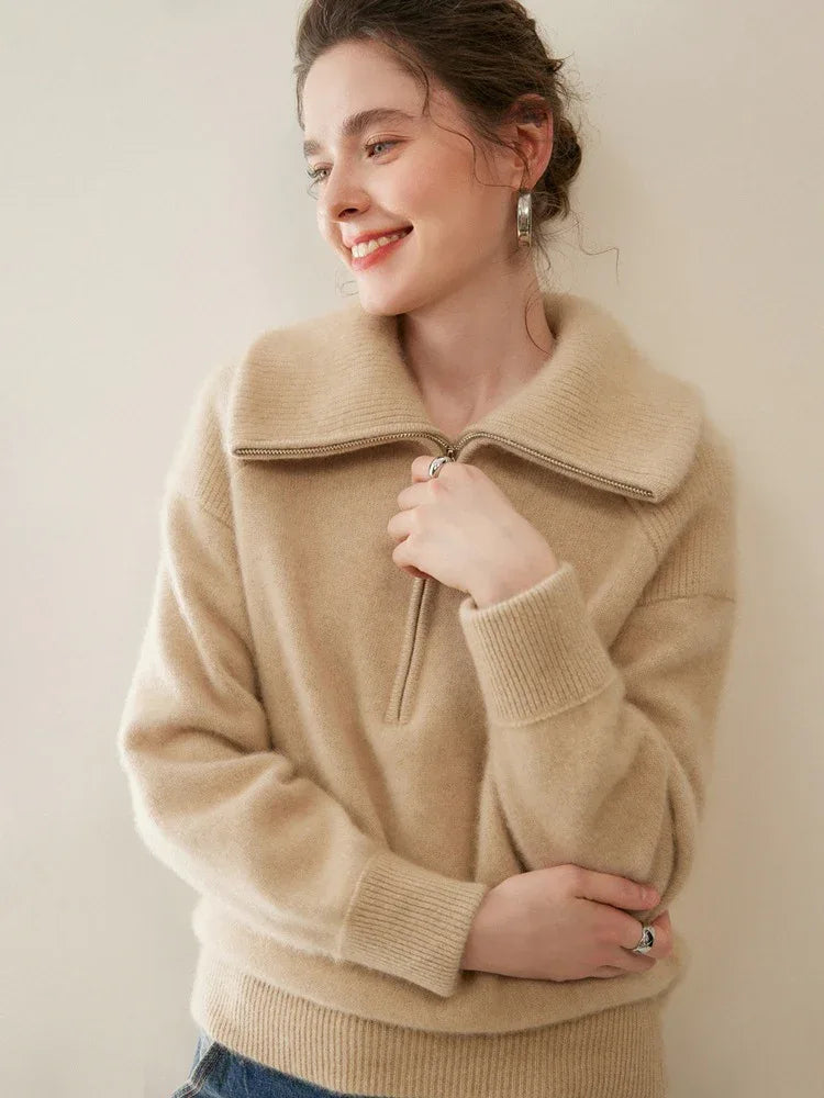 Women’s Half-Zip Cashmere Polo Collar Sweater