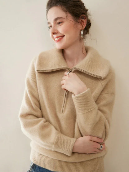 Women’s Half-Zip Cashmere Polo Collar Sweater