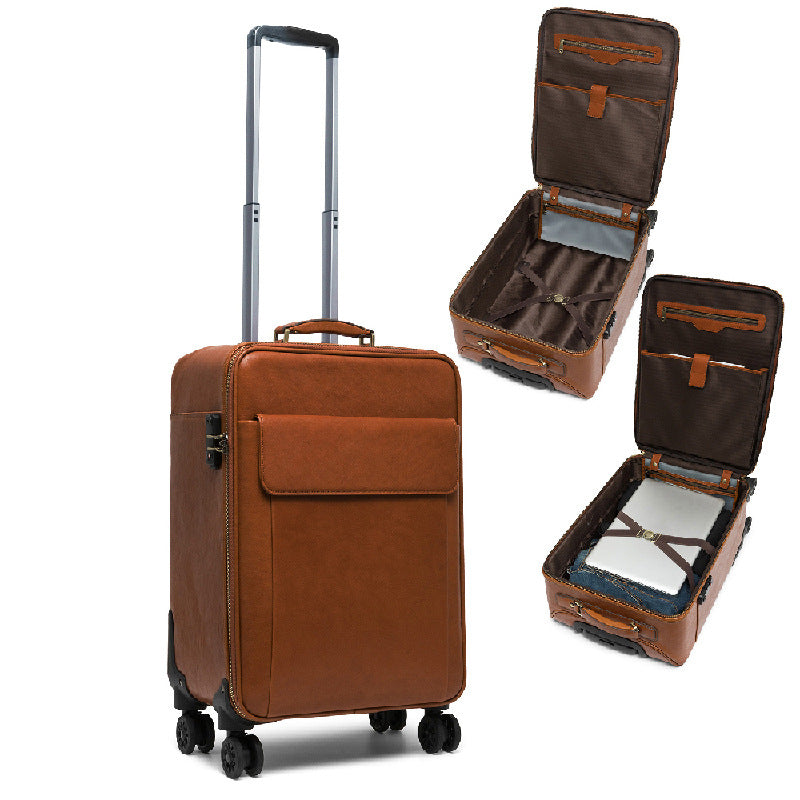Genuine Leather Business Travel Suitcase with 360° Wheels