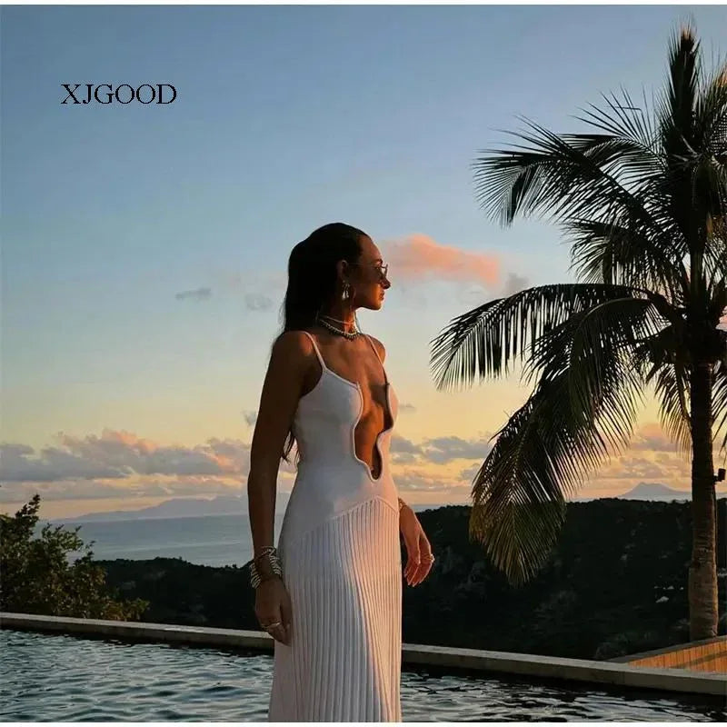 Solid black cutout suspender maxi dress