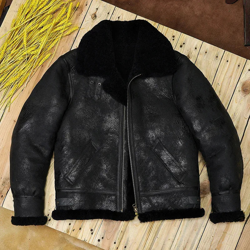 Shearling Jacket Leather Aviator Jacket for Men