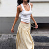 Beige gingham maxi skirt with pleated long shape