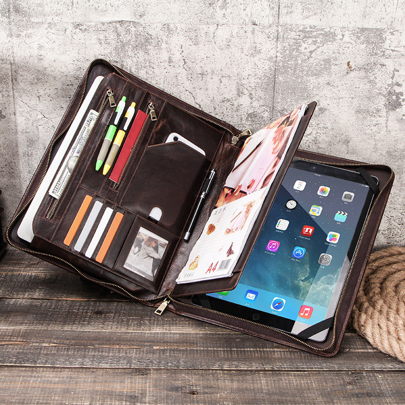 Leather Laptop Portfolio with A4 Organizer and iPad Holder