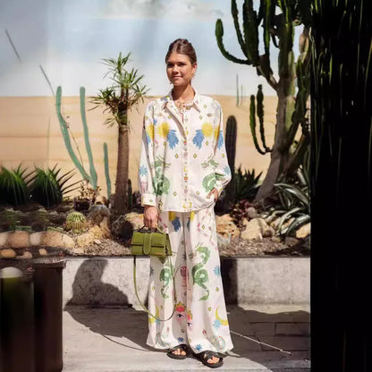 Macaron print linen coastal two piece outfit 2 S