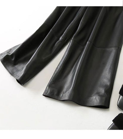 Women’s Leather Trousers High-Waisted Black Wide-Leg Pants