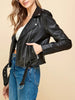 Women’s Grey PU Leather Cropped Motorcycle Jacket With Belt