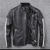 Men’s Genuine Leather Biker Jacket with Racing Stripes