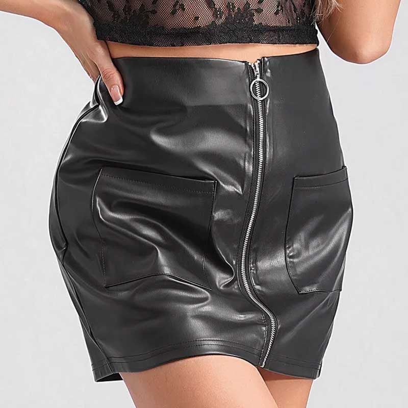 Black Faux Leather Mini Skirt with Bodycon Design