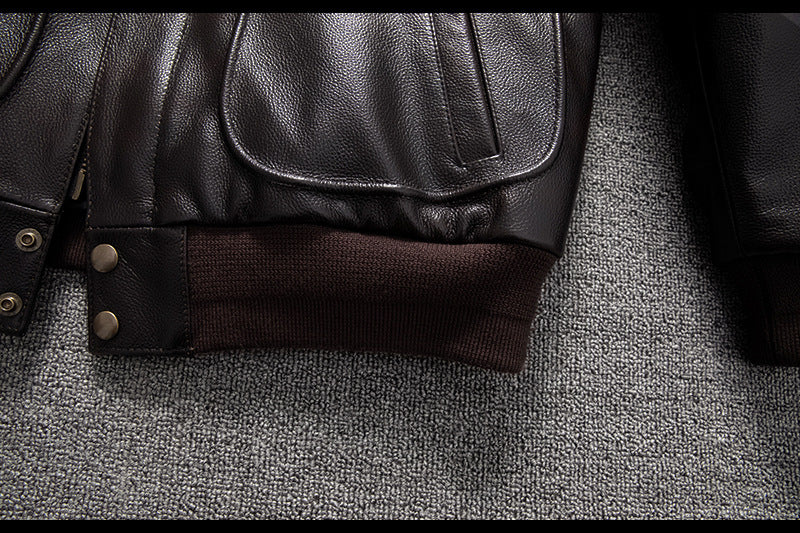 Men’sAviator Leather Flight Jacket with Fur Collar