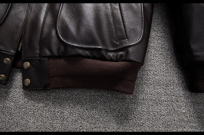 Men’sAviator Leather Flight Jacket with Fur Collar