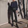 Women High Waisted Genuine Leather Carrot Pants