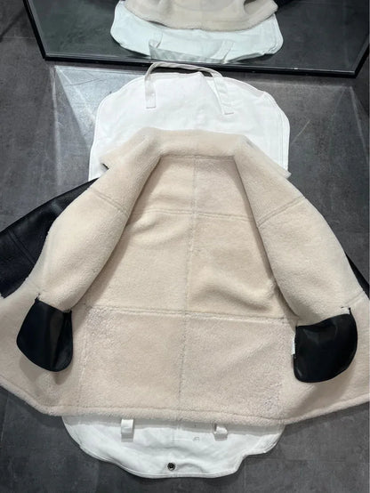 Women Genuine Leather Jacket with Real Fur Bomber Style