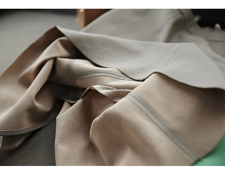 Elephant grey sheepskin midi leather skirt