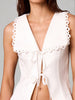 Women’s White Lace Trim Lace-Up Shirt Sleeveless Vest Top