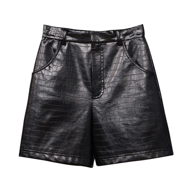 Women’s Crocodile Embossed Genuine Leather Bermuda Shorts
