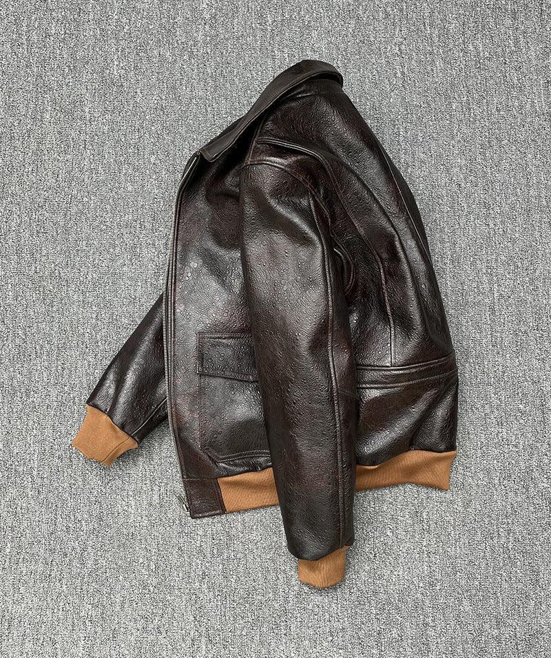 Men’s Heat-Stamped Cowhide Leather Aviator Jacket