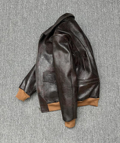 Men’s Heat-Stamped Cowhide Leather Aviator Jacket
