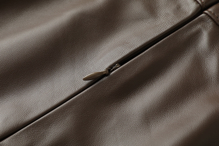 high waisted a-line mini leather skirt with front slit