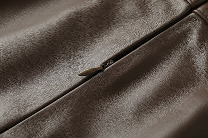 high waisted a-line mini leather skirt with front slit