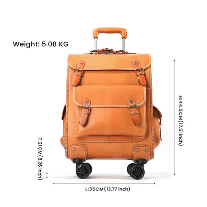 Leather Luggage Trolley Case Carry-On Suitcase with Wheels