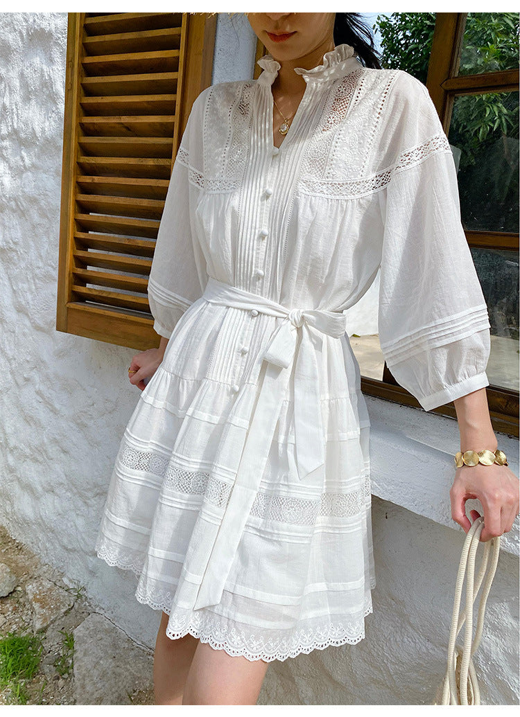 women summer dress white lace loose fit
