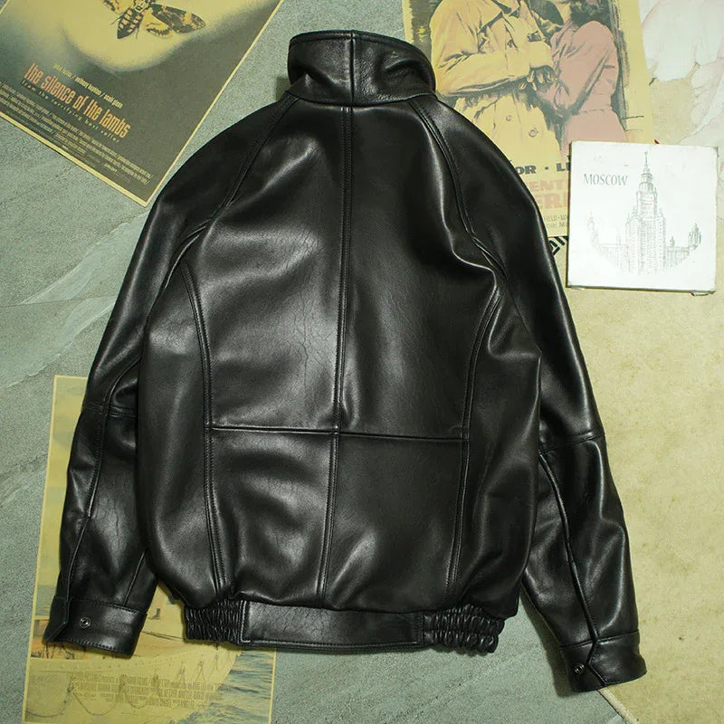 Urban aviator leather bomber jacket