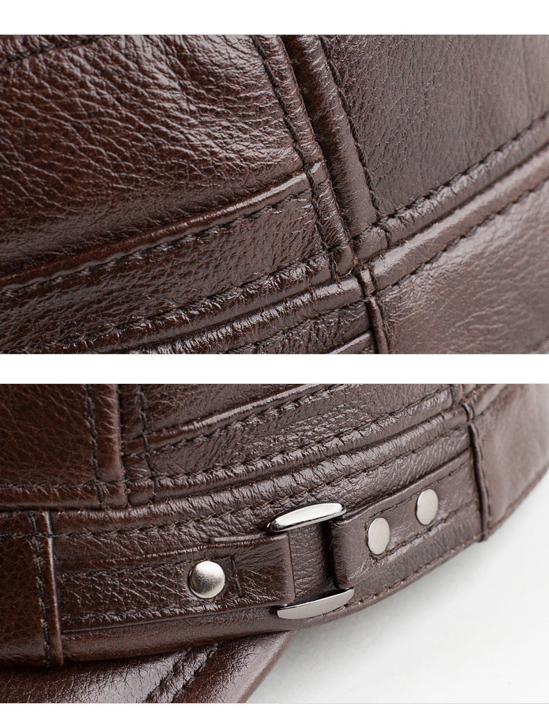 Genuine leather cap for men's with big brim