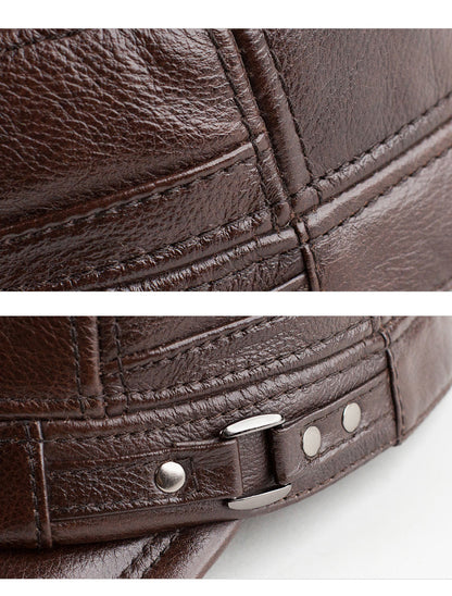 Genuine leather cap for men's with big brim