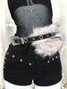 Faux fur diamond waist belt women y2k rhinestone punk style