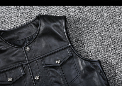Biker Leather Vest Men Slim Fit Motorcycle Vest