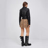 Black Biker Style Faux Leather Jacket with Belted Waist