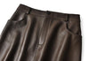 High waisted midi leather skirt with front slit and pockets