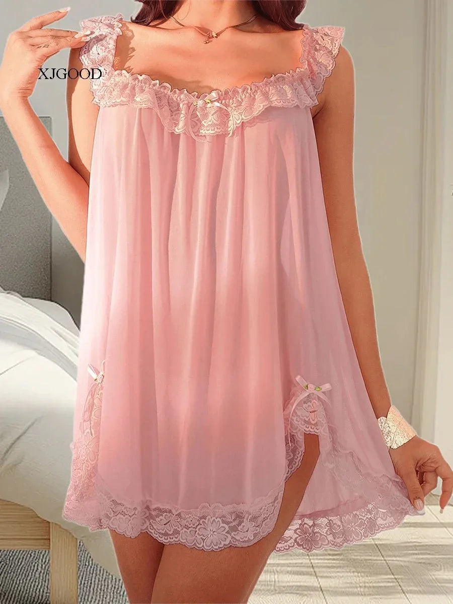 Sheer lace trim sleeveless camisole dress 2 S