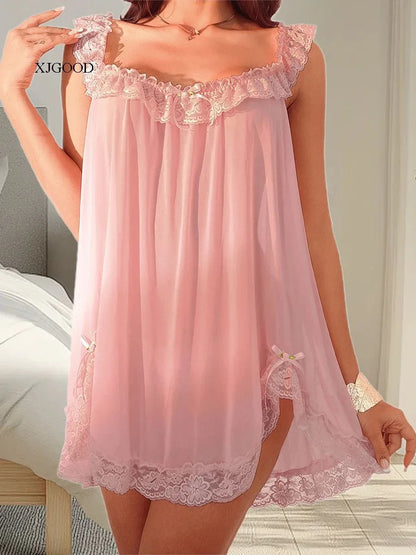 Sheer lace trim sleeveless camisole dress 2 S