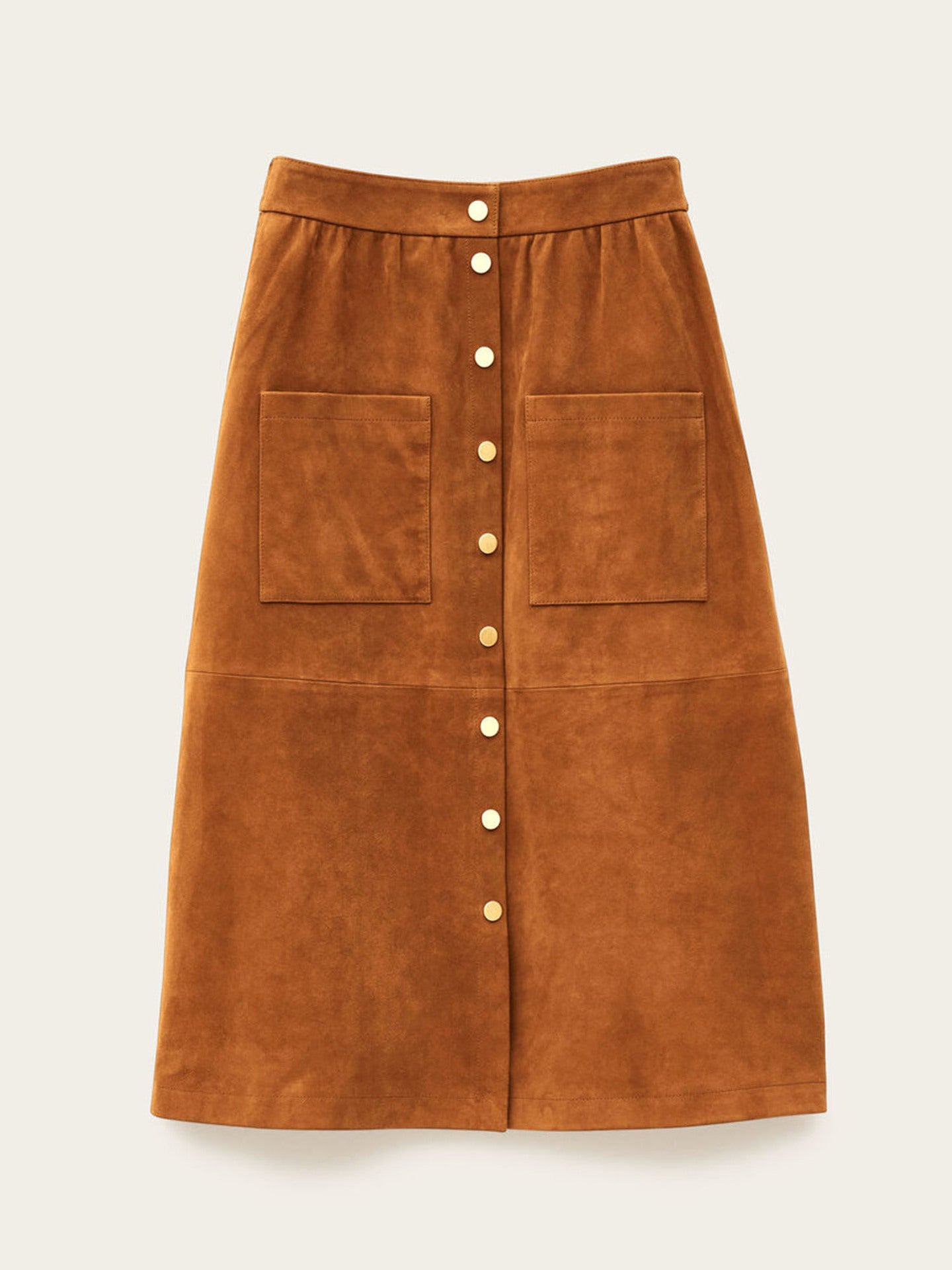 Corduroy Midi Skirt High Waist Button Front Brown A-Line