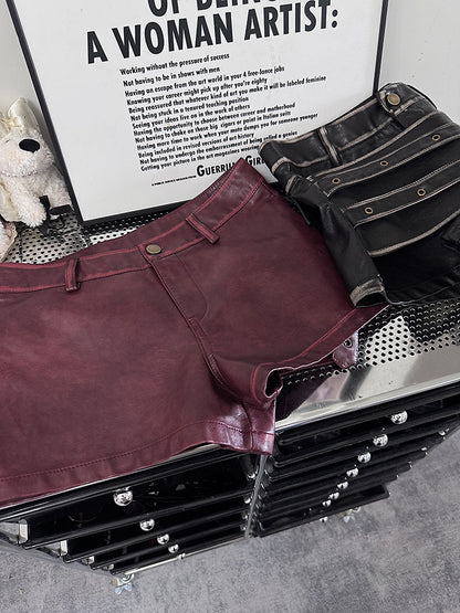 Women High Waisted PU Leather Shorts Belted Bodycon Street Style