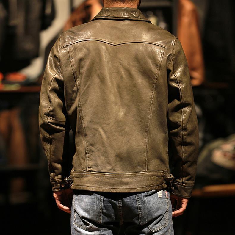Men Leather Jacket Double Zip Bomber